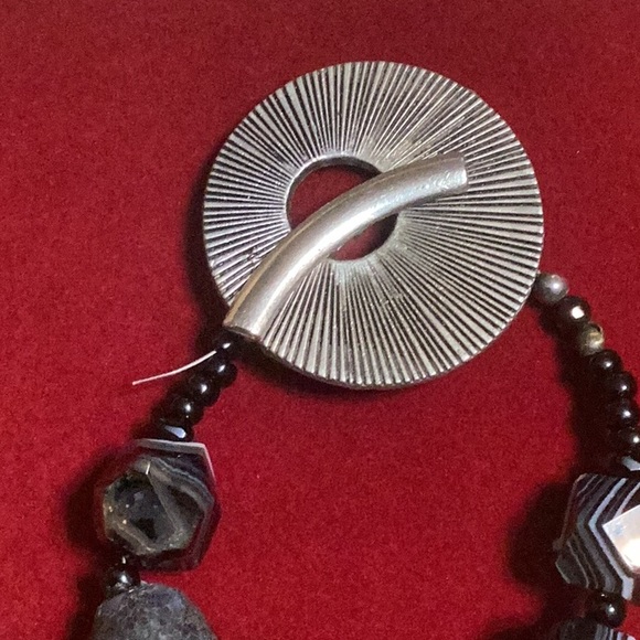 Chunky Black Stone Necklace with Matching Earrings Set - Picture 4 of 5